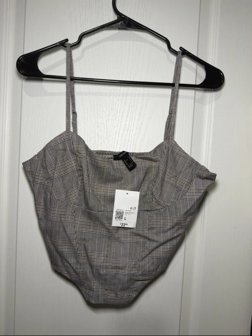 Forever 21 Gray Plaid Bustier Crop Camisole with Spaghetti Straps